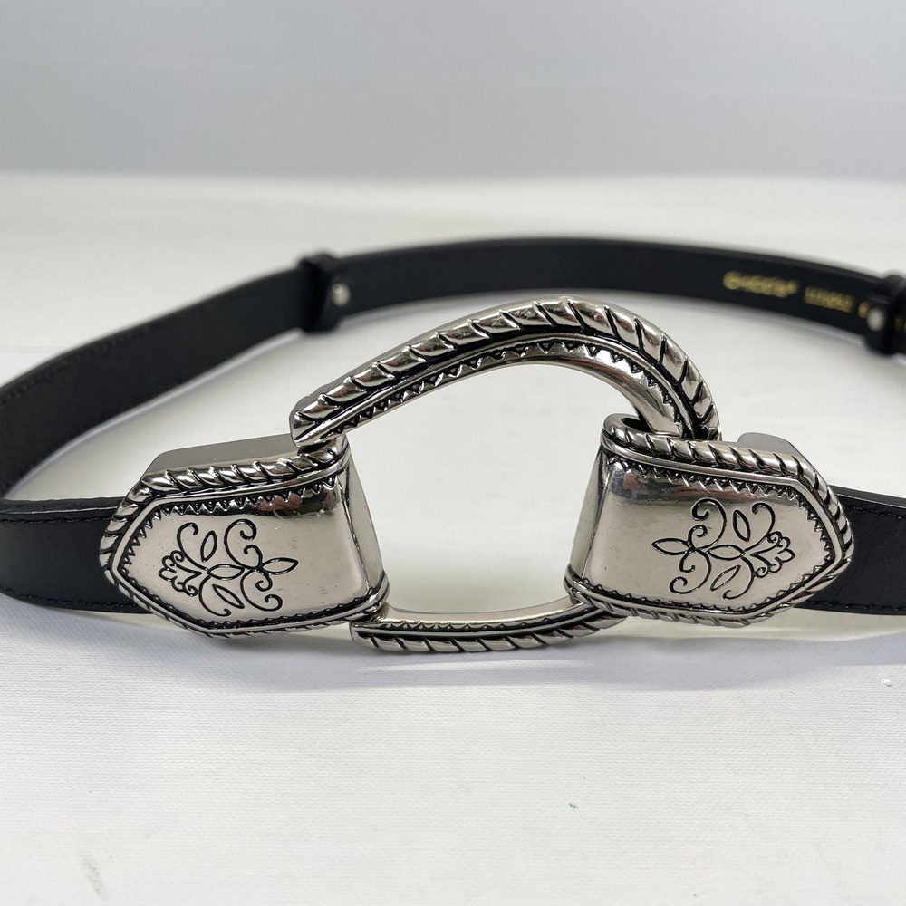 Chico's‎ Belt Womens Size SM Black Leather Western Silver Buckle 1131052